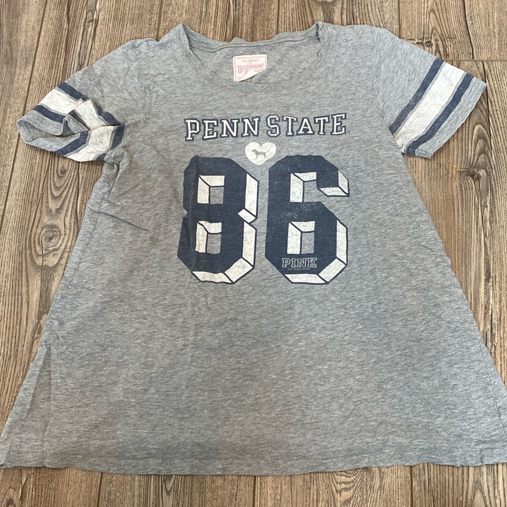Victoria’s Secret PINK Penn State 86 Medium Pajama Top Tee Shirt Grey Navy